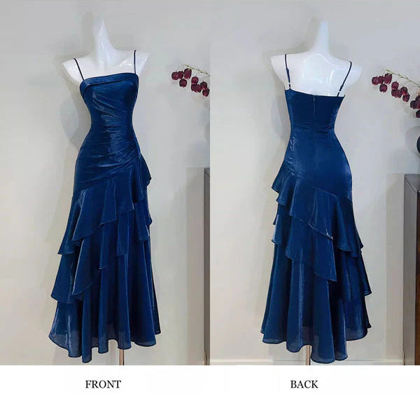 Luolandi Elegant Spaghetti Straps Tiered Ruffles Sleeveless Long Formal Prom Dress Classy Party Evening Gown