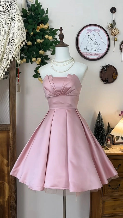 Luolandi Elegant Strapless A-line Satin Short Homecoming Dresses Stylish Birthday Party Dress