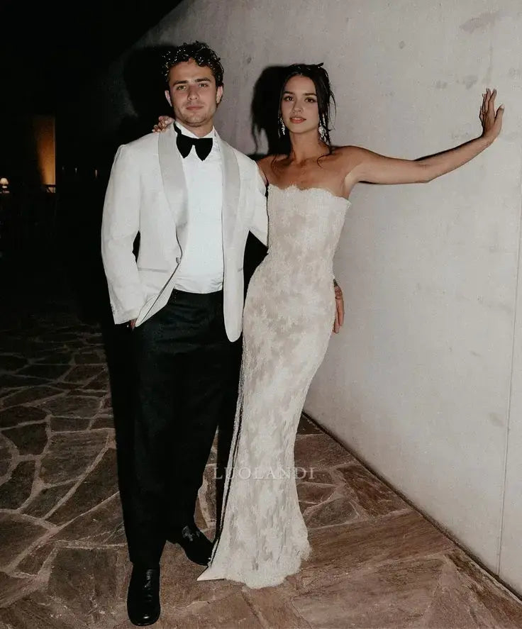 Luolandi Elegant Strapless Long Formal Prom Dress Sleeveless Charming Party Bridal Gown Modern Wedding Dress