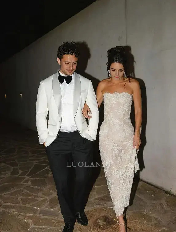 Luolandi Elegant Strapless Long Formal Prom Dress Sleeveless Charming Party Bridal Gown Modern Wedding Dress