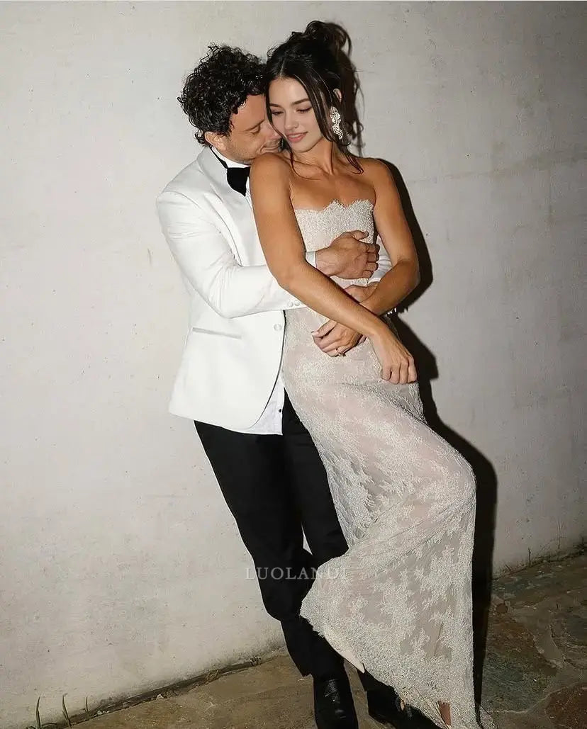 Luolandi Elegant Strapless Long Formal Prom Dress Sleeveless Charming Party Bridal Gown Modern Wedding Dress