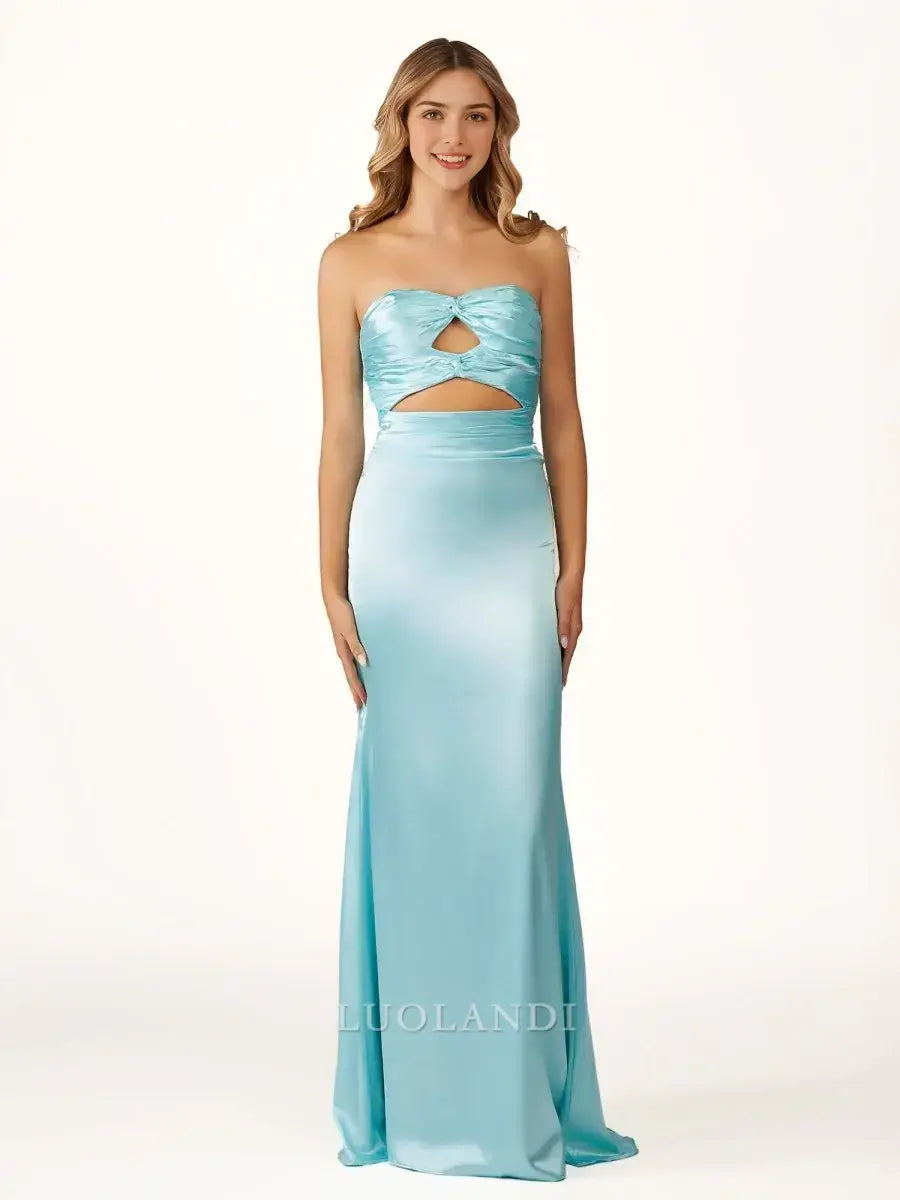 Luolandi Elegant Strapless Sleeveless Satin Long Formal Prom Dress Charming Party Evening Gowns Sexy Graduation Dress Maxi Dress For Girls