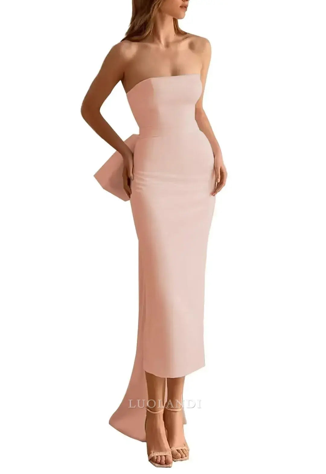 Luolandi Elegant Strapless Sleeveless Wedding Dress Lovely Party Dress Charming Bridal Gown With Bow