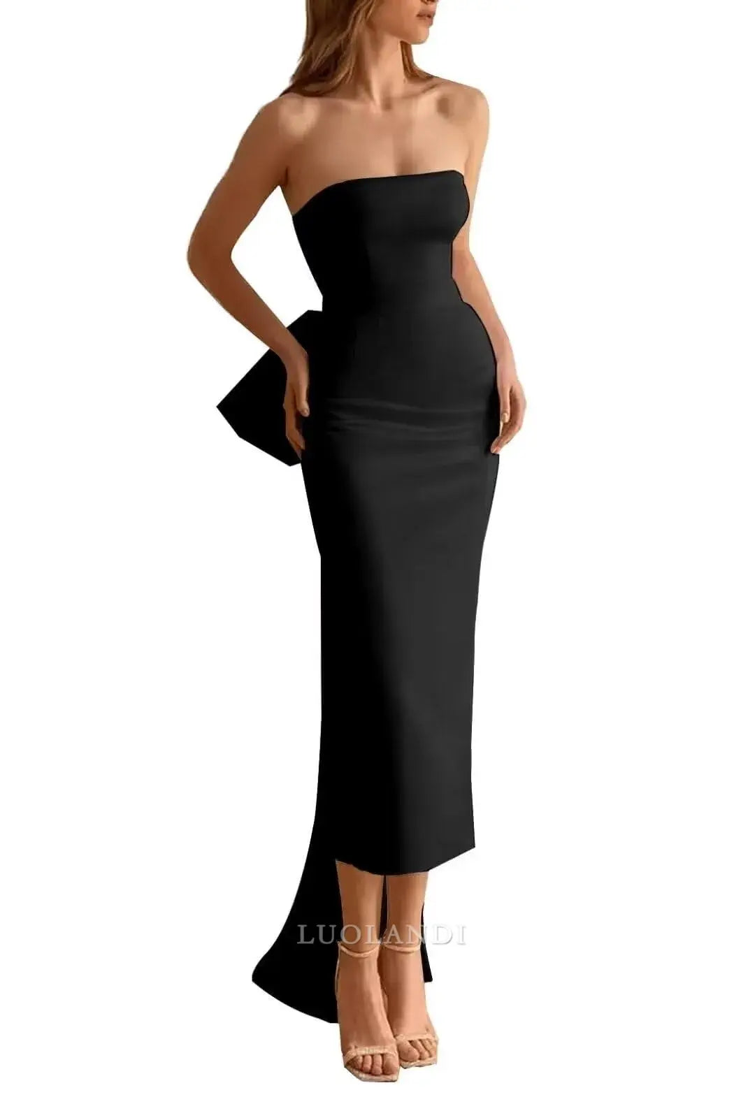 Luolandi Elegant Strapless Sleeveless Wedding Dress Lovely Party Dress Charming Bridal Gown With Bow