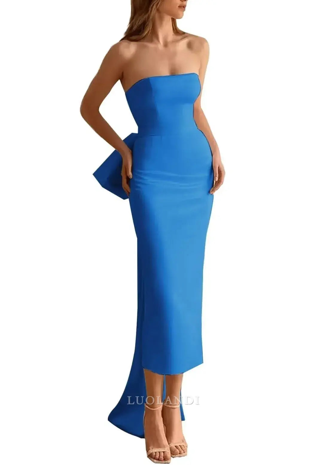 Luolandi Elegant Strapless Sleeveless Wedding Dress Lovely Party Dress Charming Bridal Gown With Bow