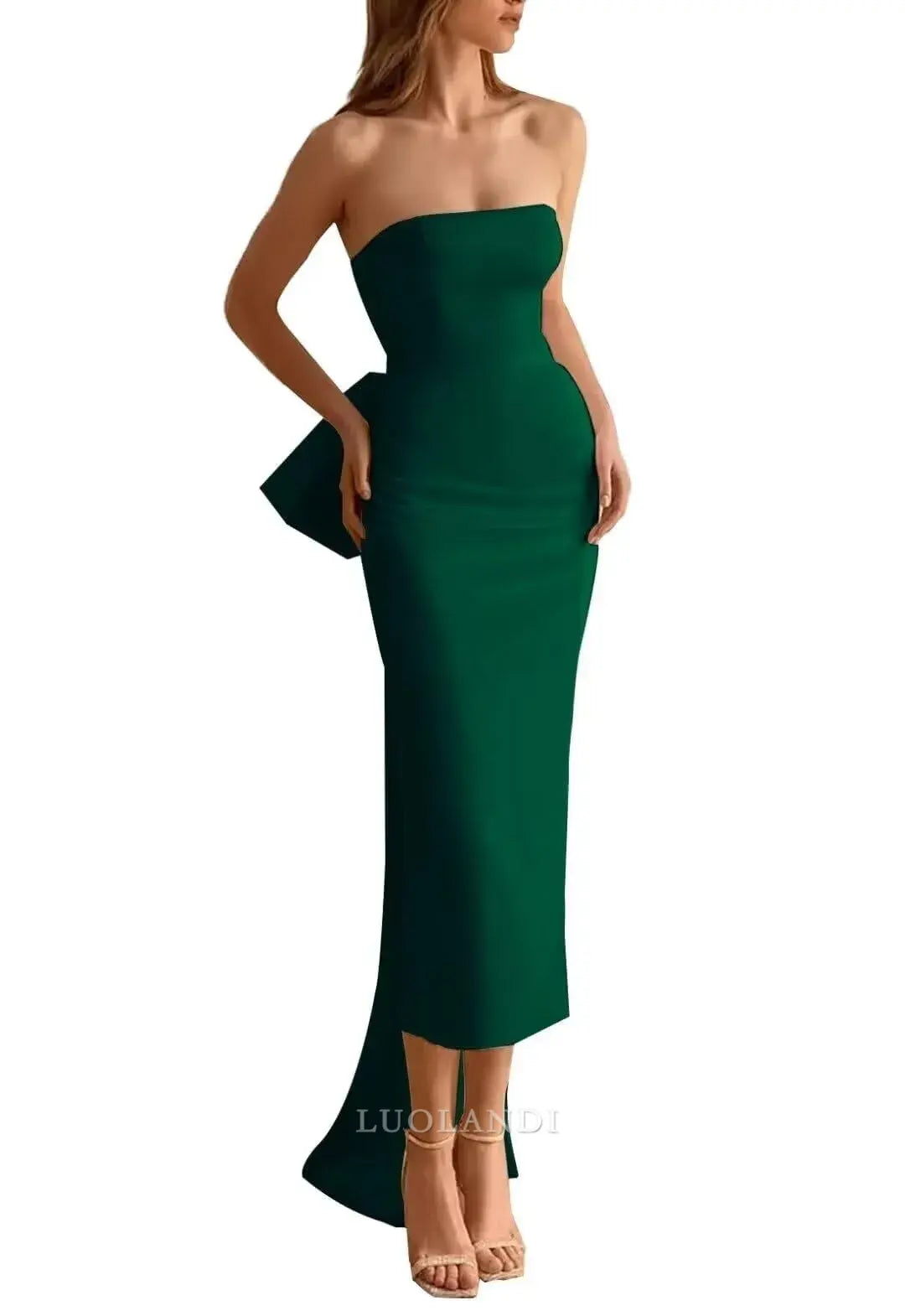 Luolandi Elegant Strapless Sleeveless Wedding Dress Lovely Party Dress Charming Bridal Gown With Bow