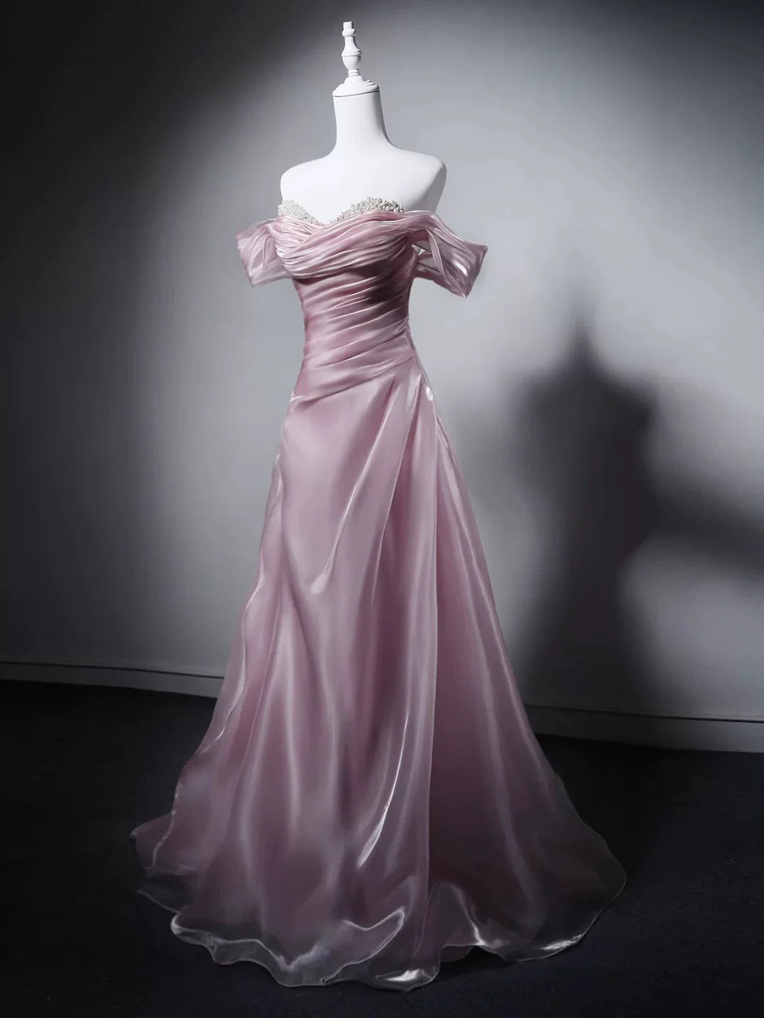 Luolandi Elegant Sweetheart A-line Off Shoulder Lace Up Back Long Formal Prom Dress Charming Evening Party Dress with Beads