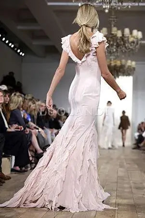 Luolandi Elegant V-neck Ruffle Long Formal Prom Dress Pretty Evening Party Gowns Charming Wedding Guest Dress