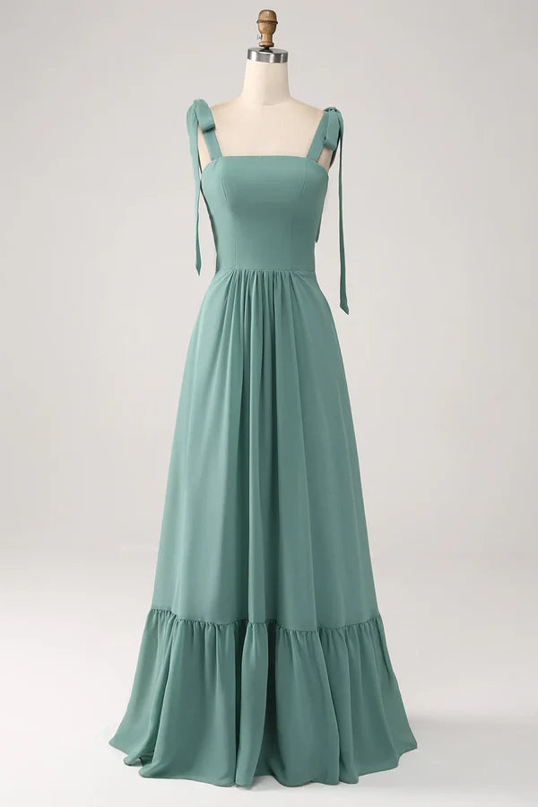 Luolandi A Line Chiffon Green Long Pleated Bridesmaid Dress Solid Color