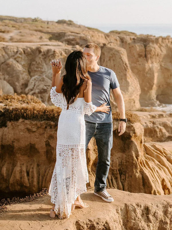 Luolandi Eye-catching Lace Mermaid Wedding Dresses Off Shoulder Formal Dress Elegant Vacation Beach Dress