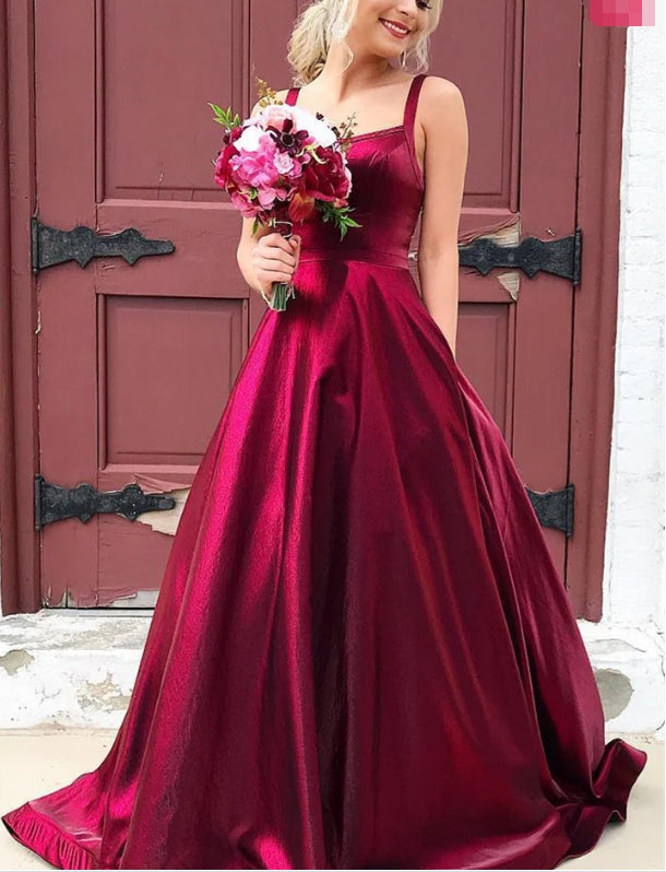 Luolandi Simple Spaghetti Straps A-line Prom Dresses Floor Length Evening Dresses Party Dress