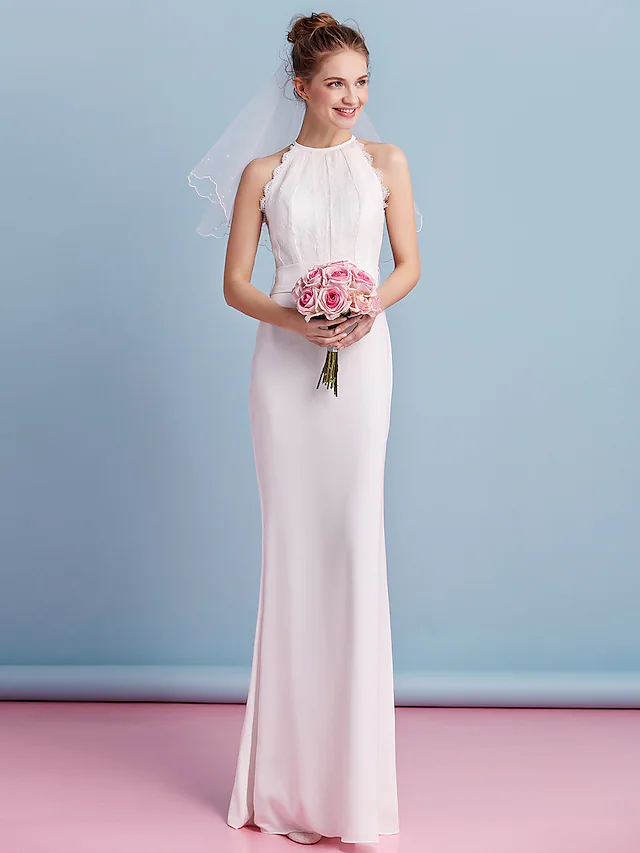 Luolandi Romantic Sleeveless Wedding Dresses Jewel Neck Floor Length Lace Elegant Bridal Gown