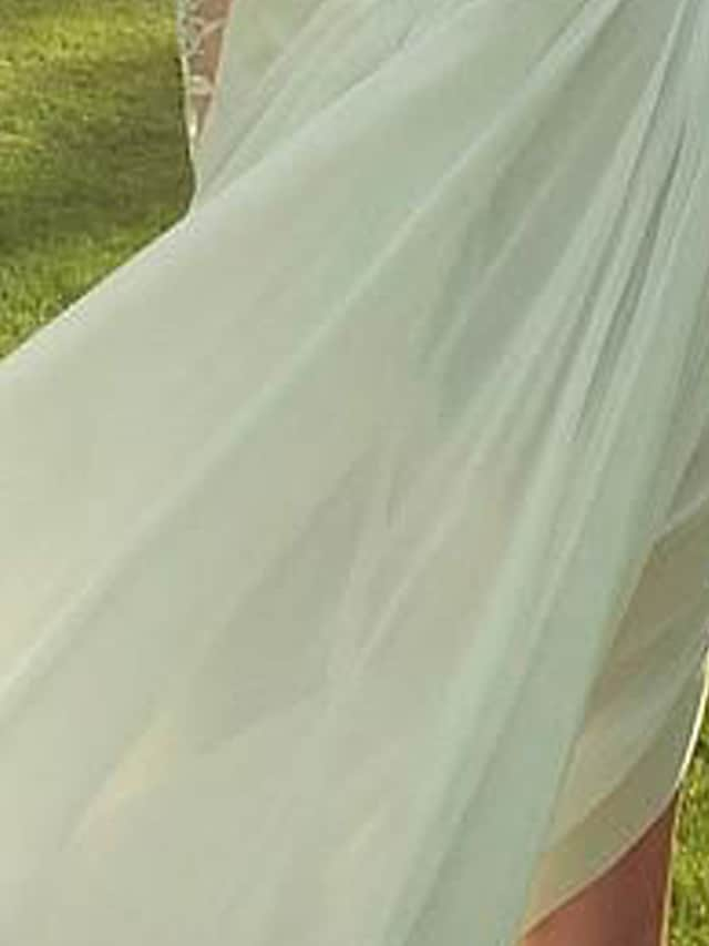 Luolandi A-Line Wedding Dresses High Neck Court Train Lace Polyester Long Sleeve Country Illusion Sleeve with Lace Insert Appliques