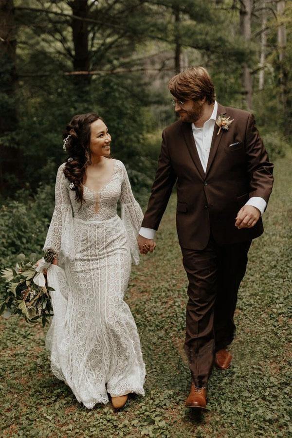 Luolandi Long Sleeve Lace Fashion Wedding Dress Sexy Custom Made Bride Dress Beautiful