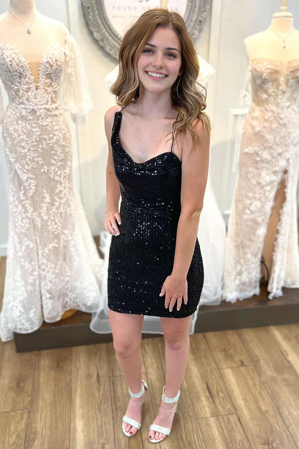 Luolandi Fashion Sheath Spaghetti Straps Birthday Party Dress Short Homecoming Dress Sexy Prom Dress Sparkly Mini Dress