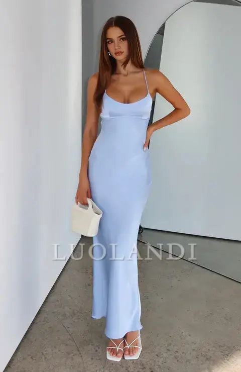 Luolandi Fashion Spaghetti Straps Sleeveless Long Prom Dress Simple Maxi Dress Elegant Evening Party Dress