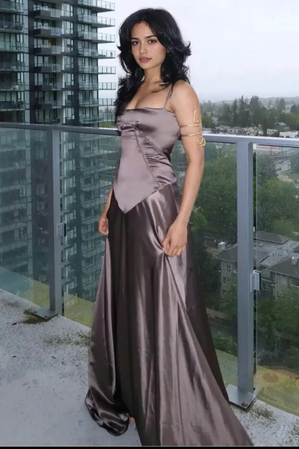 Luolandi Fashion A-Line Spaghetti Straps Sleeveless Satin Long Party Evening Gowns Elegant Formal Prom Dresses Pretty Graduation Dress