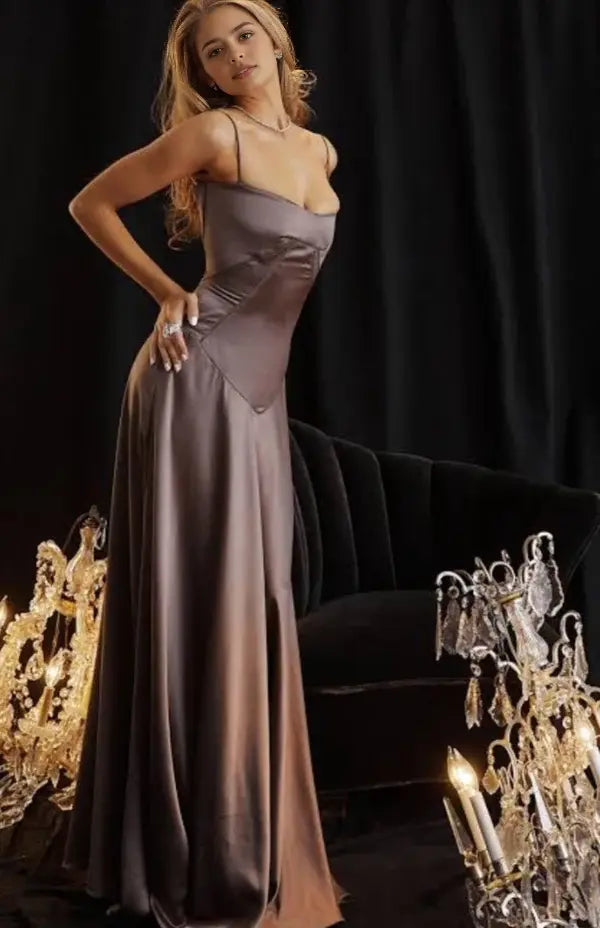 Luolandi Fashion A-Line Spaghetti Straps Sleeveless Satin Party Evening Gowns Elegant Long Formal Prom Dresses Simple Maxi Dress