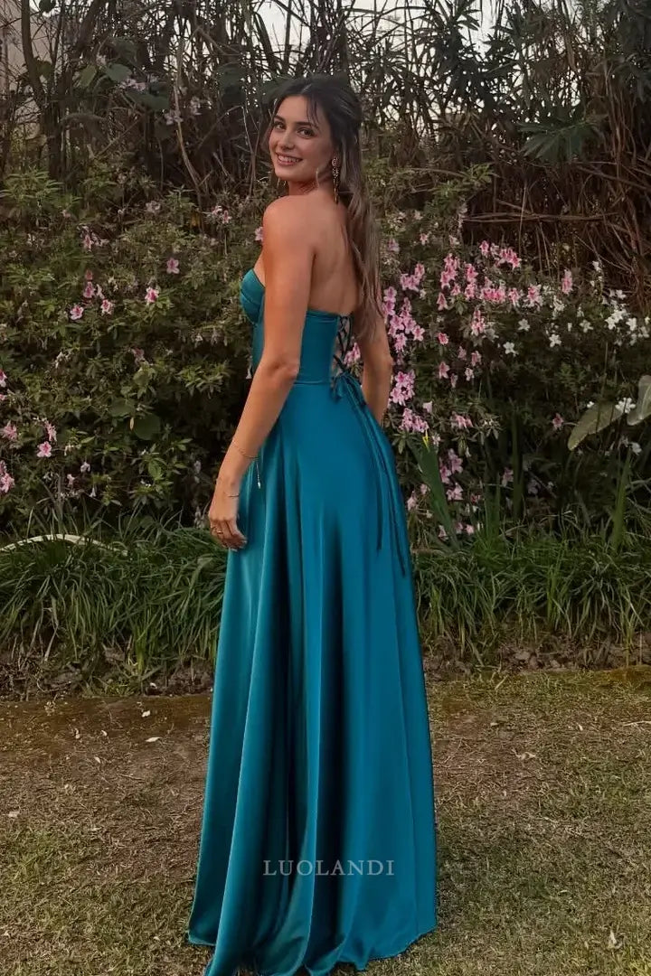 Luolandi Fashion A-Line Sweetheart Sleeveless Satin Long Formal Prom Dress Charming Evening Gown Elegant Wedding Guest Party Dress