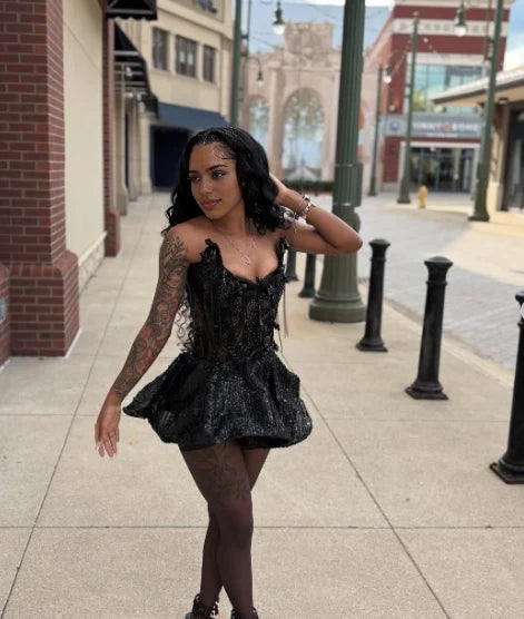 Luolandi Fashion Black A Line Sleeveless Short Homecoming Dress Sexy Prom Dress Gorgeous Birthday Party Dress