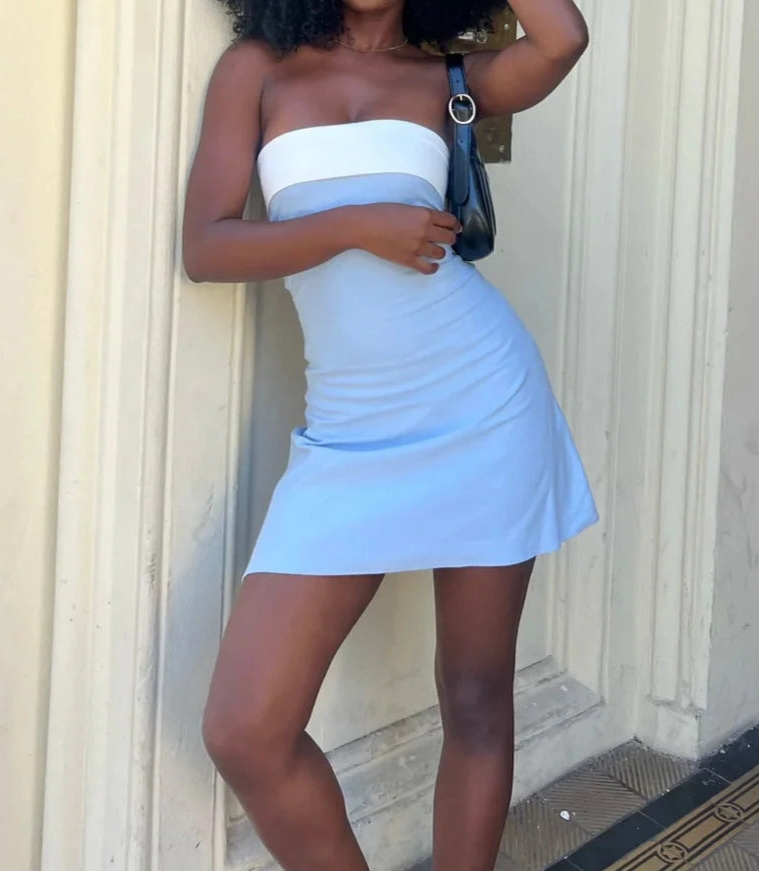 Luolandi Fashion Blue Strapless Sheath Short / Mini Homecoming Dress Cute Summer Graduation Party Dress