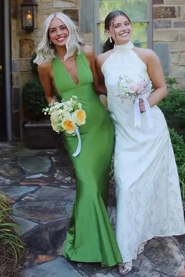 Luolandi Fashion Green Mermaid V-Neck Sleeveless Formal Prom Dress Elegant Evening Party Dress