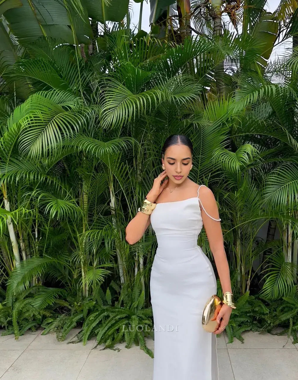 Luolandi Fashion Long Prom Dress Elegant Evening Party Dress Charming Wedding Guest Dress With Slit