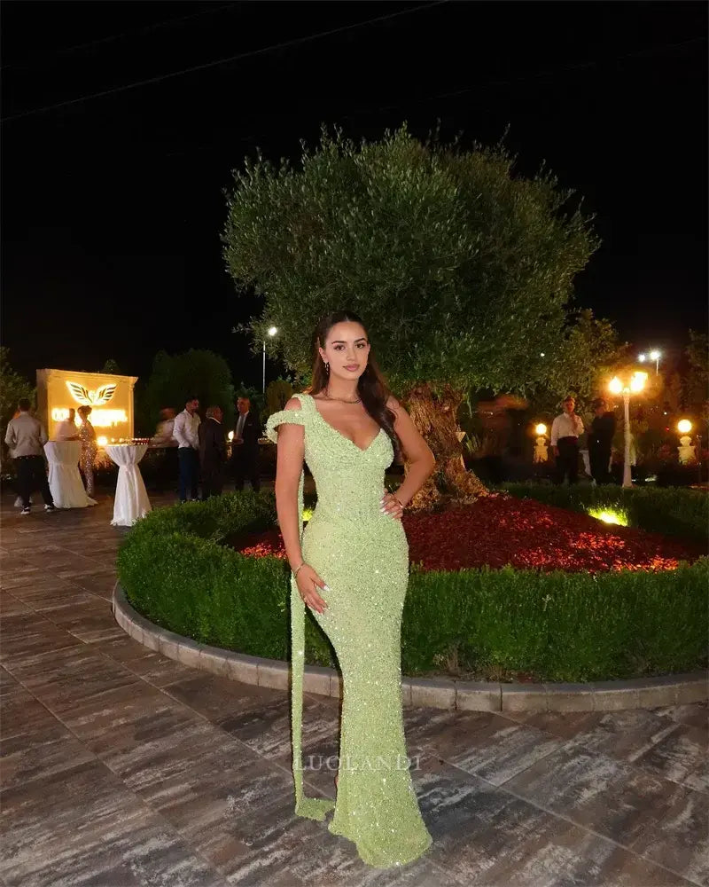 Luolandi Fashion Mermaid Green Long Formal Prom Dress Charming Party Evening Gowns Sexy Wedding Guest Dress