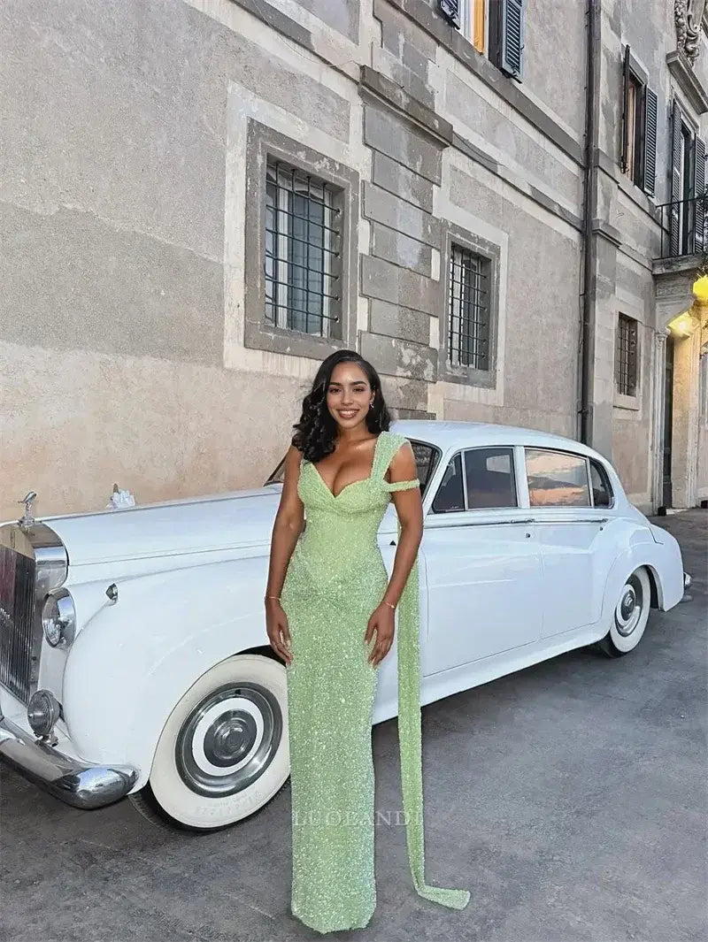 Luolandi Fashion Mermaid Green Long Formal Prom Dress Sexy Wedding Guest Dress Charming Party Evening Gowns