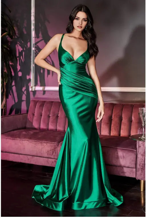 Luolandi Fashion Mermaid Spaghetti Straps Sleeveless Party Evening Gowns Elegant Green Satin Long Formal Prom Dresses