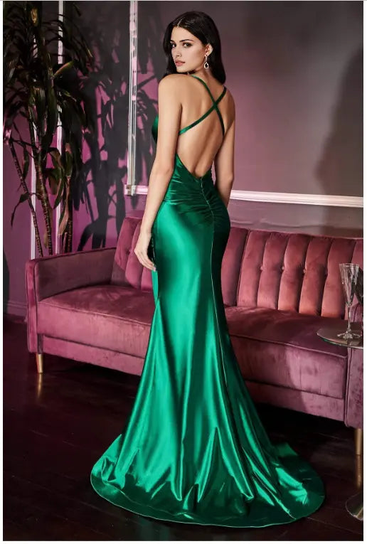 Luolandi Fashion Mermaid Spaghetti Straps Sleeveless Party Evening Gowns Elegant Green Satin Long Formal Prom Dresses
