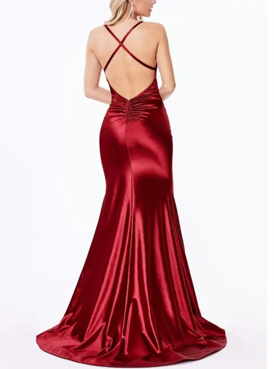 Luolandi Fashion Mermaid Spaghetti Straps Sleeveless Satin Party Evening Gowns Elegant Long Formal Prom Dresses