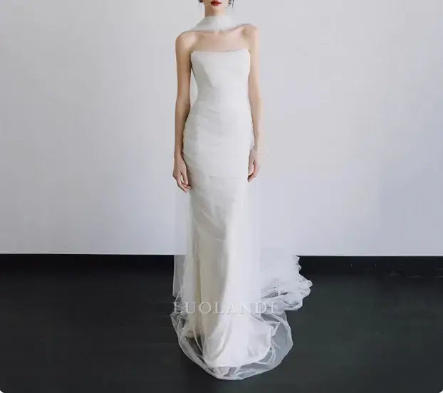 Luolandi Fashion Mermaid Strapless Sleeveless Long Wedding Dress Elegant Evening Party Dress Charming Bridal Gown