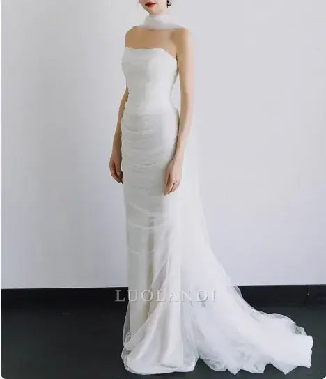 Luolandi Fashion Mermaid Strapless Sleeveless Long Wedding Dress Elegant Evening Party Dress Charming Bridal Gown