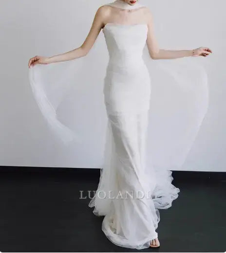 Luolandi Fashion Mermaid Strapless Sleeveless Long Wedding Dress Elegant Evening Party Dress Charming Bridal Gown