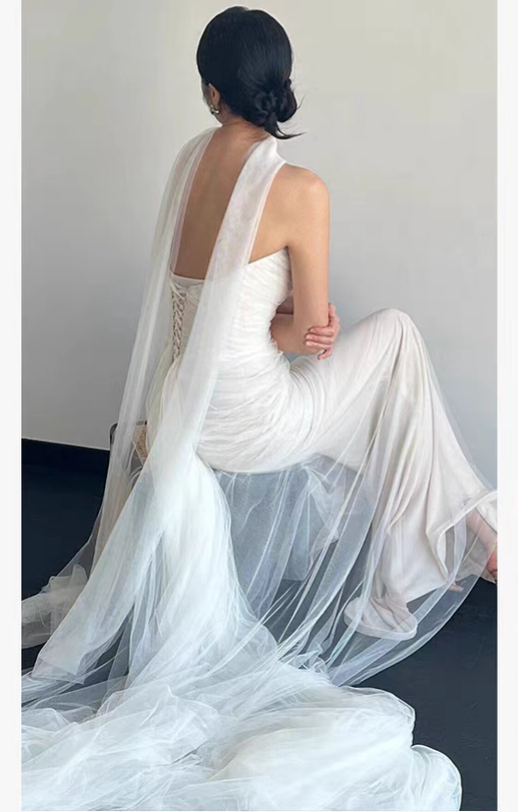 Luolandi Fashion Mermaid Strapless Sleeveless Long Wedding Dress Elegant Evening Party Dress Charming Bridal Gown