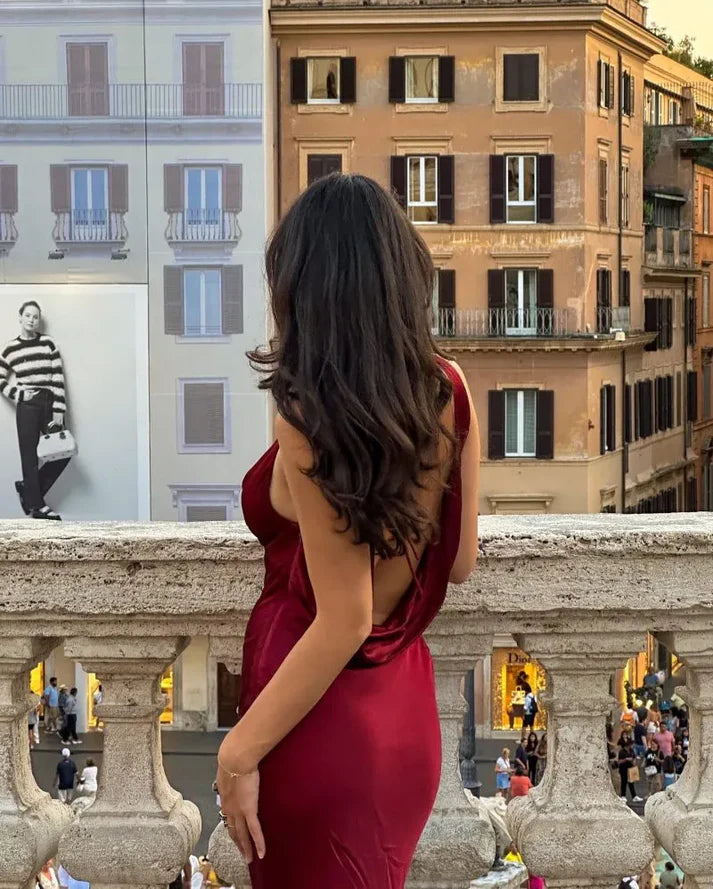 Luolandi Fashion Prom Dress V-neck Sleeveless Evening Gown Charming Party Dress Simple Formal Dress