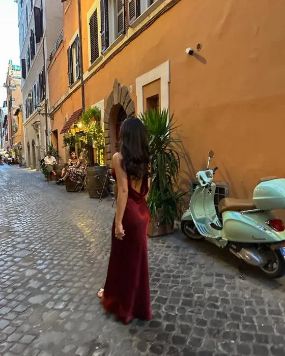 Luolandi Fashion Prom Dress V-neck Sleeveless Evening Gown Charming Party Dress Simple Formal Dress