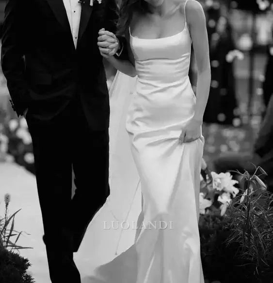 Luolandi Fashion Sheath Spaghetti Straps Sleeveless Long Formal Prom Dress Simple Wedding Dress Elegant Bridal Gown