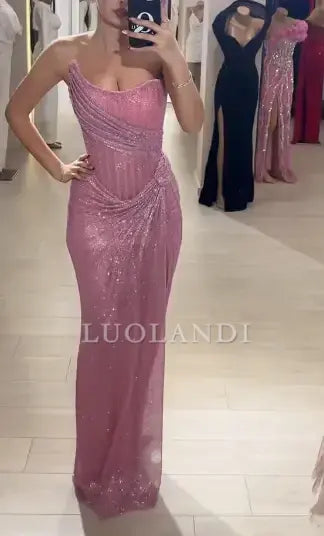 Luolandi Fashion Sheath Strapless Sleeveless Long Formal Prom Dress With Slit Elegant Evening Party Dress Charming Birthday Dress