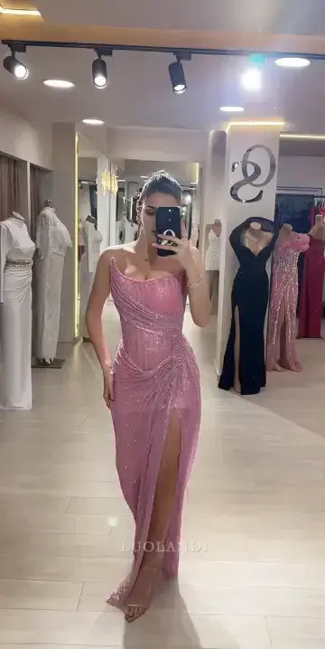 Luolandi Fashion Sheath Strapless Sleeveless Long Formal Prom Dress With Slit Elegant Evening Party Dress Charming Birthday Dress