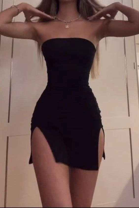 Luolandi Fashion Sheath Strapless Sleeveless Short Homecoming Dress Simple Summer Party Dress With Slit