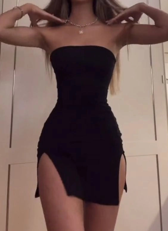Luolandi Fashion Sheath Strapless Sleeveless Short Homecoming Dress Simple Summer Party Dress With Slit