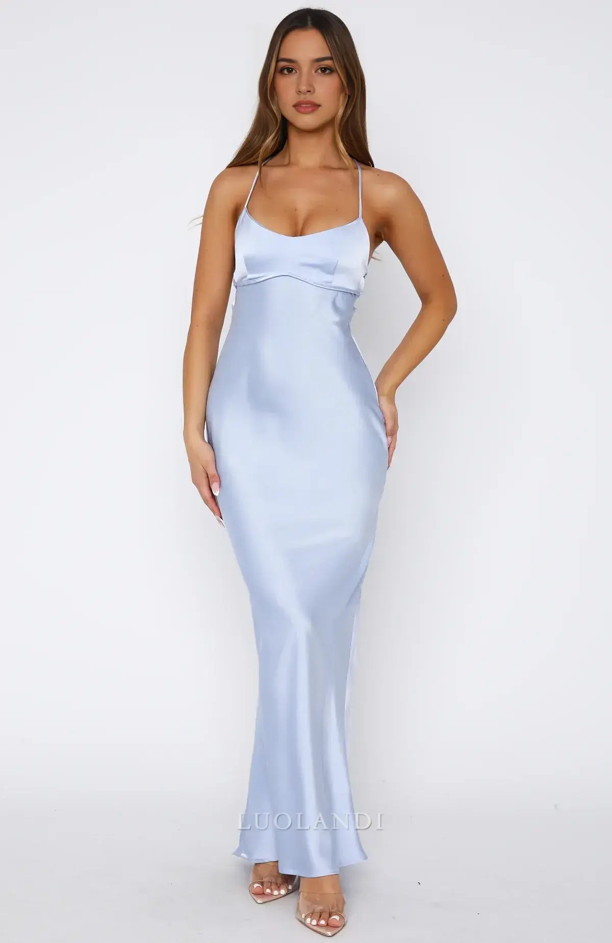 Luolandi Fashion Spaghetti Straps Sleeveless Long Prom Dress Simple Maxi Dress Elegant Evening Party Dress