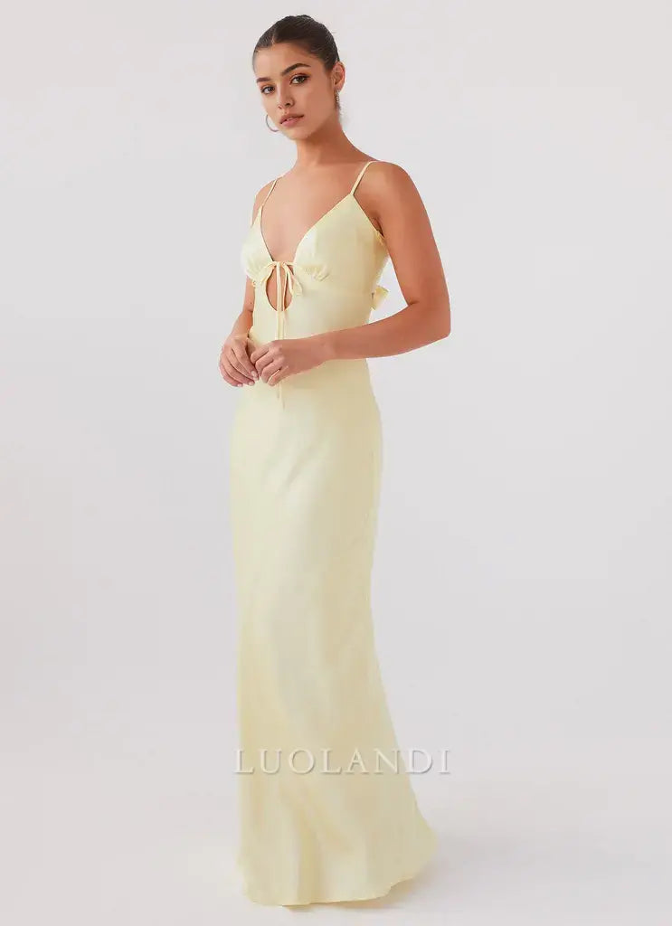 Luolandi Fashion Spaghetti Straps Sleeveless Prom Dress Simple Maxi Dress Elegant Evening Party Dress