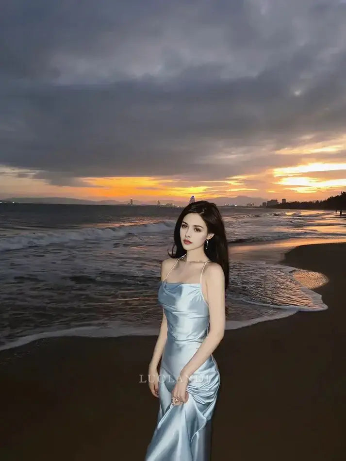 Luolandi Fashion Spaghetti Straps Sleeveless Satin Formal Prom Dress Simple Party Evening Gowns Elegant Wedding Guest Dress