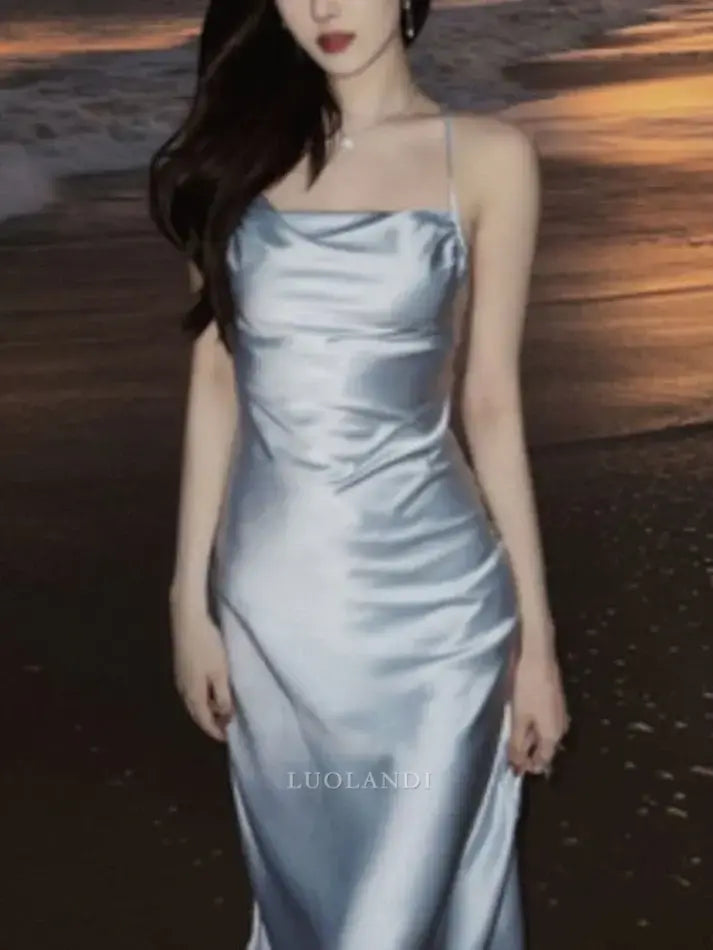 Luolandi Fashion Spaghetti Straps Sleeveless Satin Formal Prom Dress Simple Party Evening Gowns Elegant Wedding Guest Dress