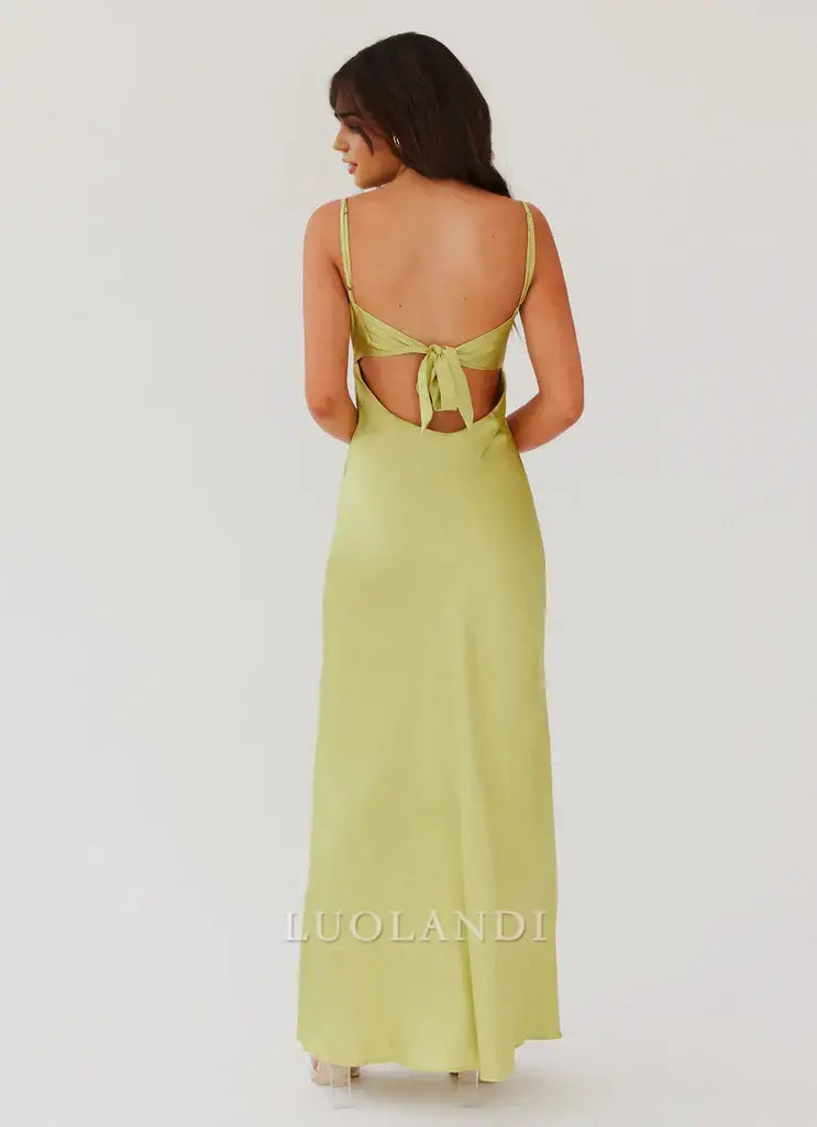 Luolandi Fashion Spaghetti Straps V-neck Sleeveless Long Prom Dress Simple Maxi Dress Elegant Evening Party Dress