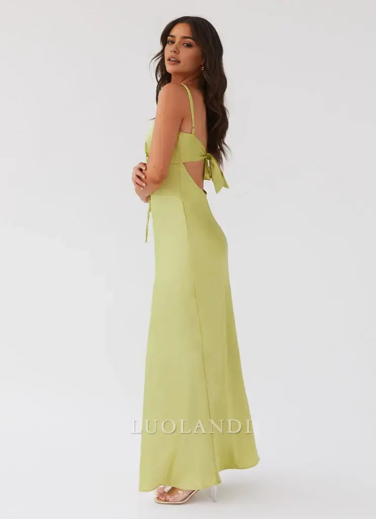 Luolandi Fashion Spaghetti Straps V-neck Sleeveless Long Prom Dress Simple Maxi Dress Elegant Evening Party Dress