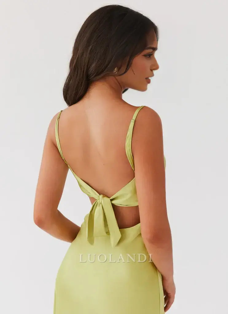 Luolandi Fashion Spaghetti Straps V-neck Sleeveless Long Prom Dress Simple Maxi Dress Elegant Evening Party Dress